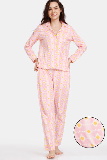 Buy Zivame Ikat Knit Cotton Pyjama Set - Candy Pink